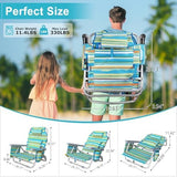 Suteck Beach Chair, Adjustable 5-Position Backpack Beach Chairs for Adults Kids, Foldable Lay Flat Chair with Cooler Bag, Cup Holder and Lumbar Pillow, Reclining Lay Down Chairs for Lawn Outdoor
