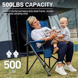 EVER ADVANCED Oversized Folding Camping Chair for Adults, Heavy Duty Lawn Chair with Side Pockets, Portable Collapsible Quad Chair for Outside, Support Up to 500lbs