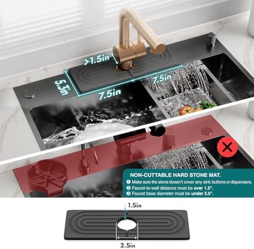 Dreatim Faucet Mat for Kitchen Sink - Wider Diatomite Fast Drying Stone Sink Tray, Super Absorbent, Prevents Moisture Buildup - Faucet Splash Guard for Bathroom Counter [Dark Grey, 15x5.3inch]