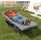 ATORPOK Camping Cot for Adults with Cushion Comfortable,Portable Folding Bed for Sleeping Supports 450 lbs (Gray)
