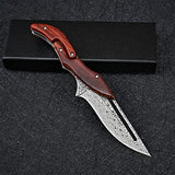 SD604A VG10 Damascus Folding Knife Pocket Knife Yellow Sandalwood Handle Mechanical Lock Outdoor Camping Survival (Suguha)