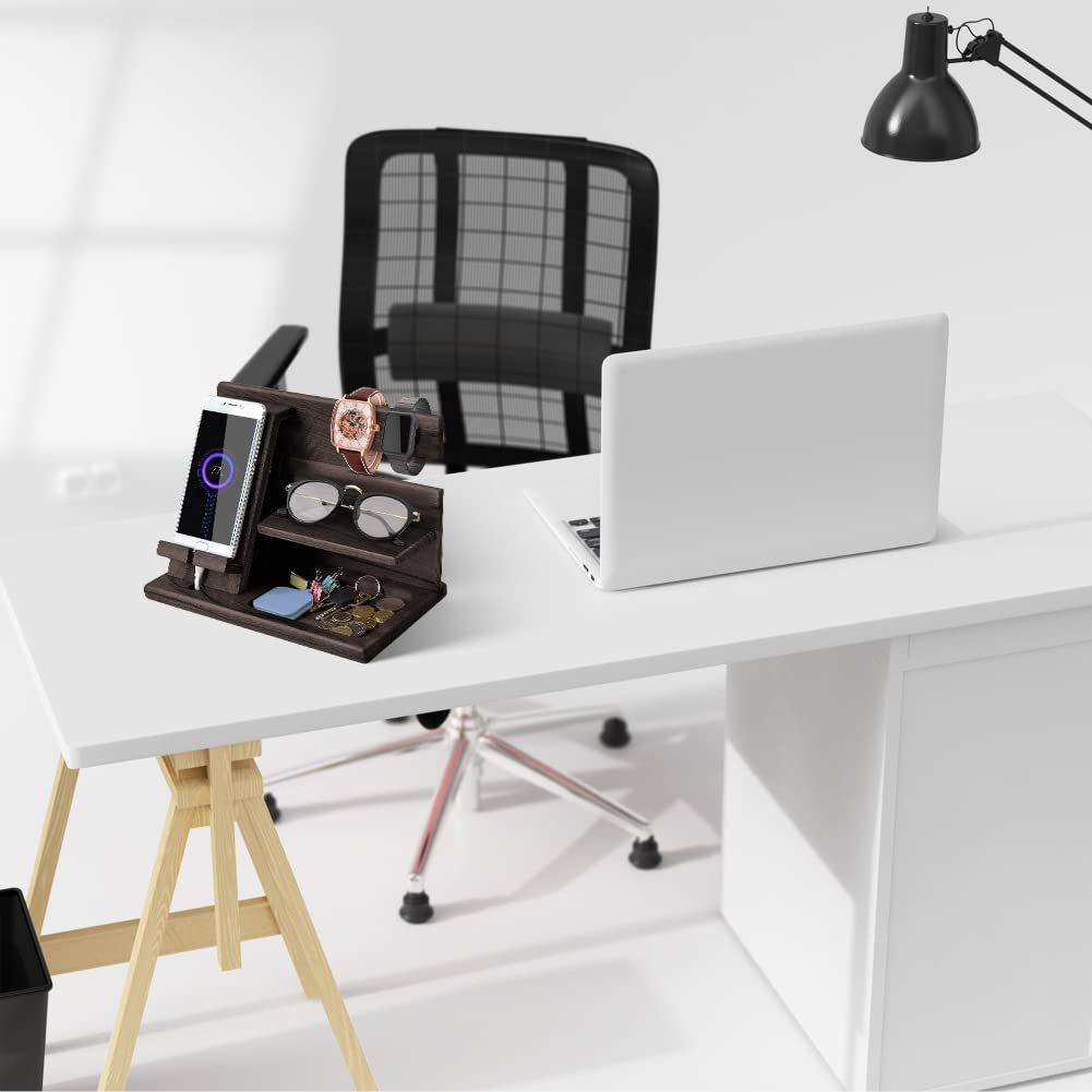 Gifts for Men Bedside Organiser Wood Phone Docking Station Dad Birthday Gifts for Him Nightstand Key Wallet Watch Stand Mens Gifts for Xmas Presents for Dad Husband Boyfriend Anniversary & Christmas