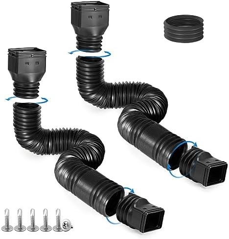 2 Pack Rain Gutter Downspout Extensions, Flexible Downspout Extender with 58"+68" Extendable Pipes for Rain Water Drainage, Durable Down Spout Drain Extension with Connector (Black)