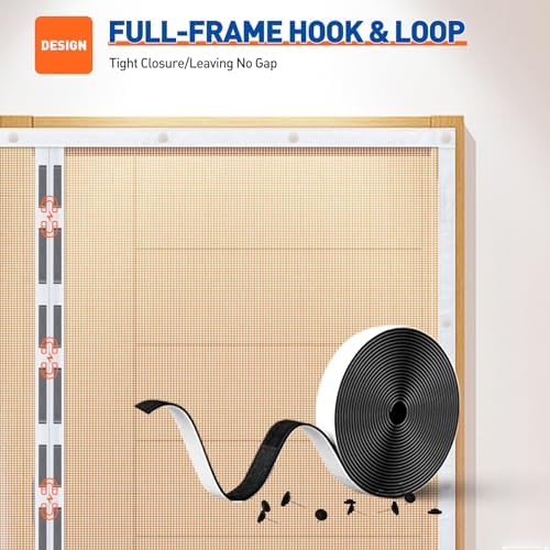 MAGZO Magnetic Screen Door Fit Door Size 60 x 80 Inch, Screen Size 62" x 81" Reinforced Middle Opening Mesh Sturdy Polyester Curtain for Doors-White