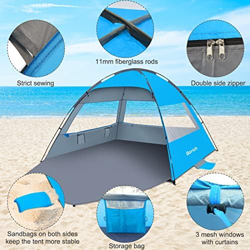 Gorich Beach Tent Sun Shelter for 3/4-5/6-7/8-10 Person with UPF 50＋ UV Protection, Lightweight & Easy Setup Beach Shade Canopy, Portable Beach Shade Tent Beach Cabana