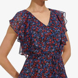 Tommy Hilfiger Women's Ruffle Trim Tie Waist Chiffon Mini Dress