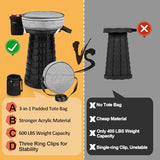 Collapsible Stool - Upgraded with 3 Slides Load Capacity 600lbs, Folding Camping Stool with 3-in-1 Carry Bag, Lightweight Sturdy Retractable Suitable for Camping Fishing Hiking BBQ (Black)