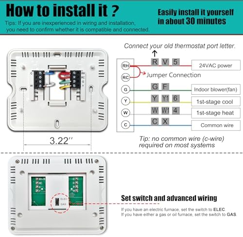 Non-Programmable Thermostat for House, Digital Energy-Saving Home Thermostats, up to 1 Heat/1 Cool Single-Stage Systems (Green Backlight)