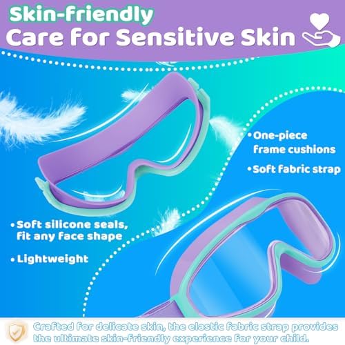 Vvinca Kids Goggles with Comfort Fabric Strap, Kids Swim Goggles Wide View Anti-Fog/UV No Leaking Swimming Goggles for 3-14