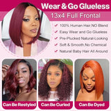 HIRIREMY Ombre 99J Burgundy Lace Front Bob Wigs Human Hair 13x4 HD Lace Frontal Wigs Glueless Short Straight Bob Wigs for Black Women Human Hair Pre Plucked Natural Hairline 1B/99J 12 Inch