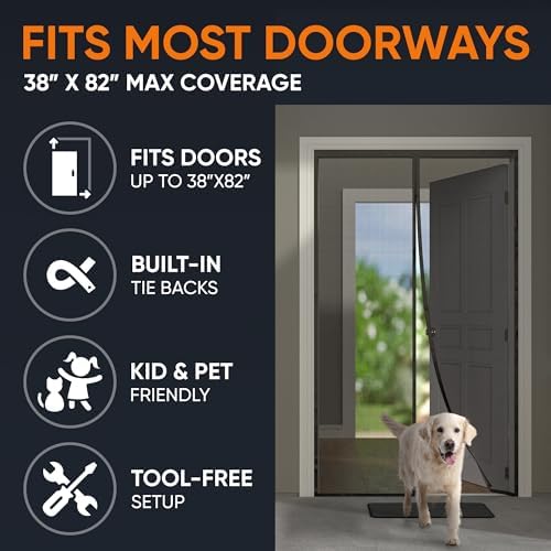 Flux Phenom The Magnetic Screen Door 38x82 Inch – Easy Install, Strong Magnet Strength, Self-Sealing Mesh, Pet Tested, Hands-Free Entry, Door Screen Magnetic Closure - Pack of 2