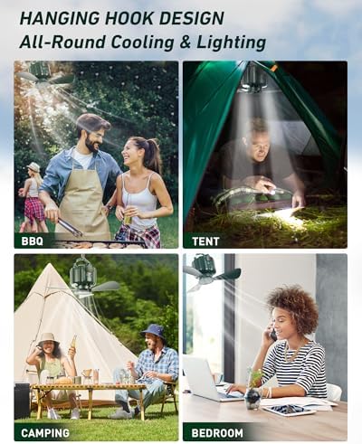 DUKUSEEK Portable Ceiling Fans with Remote Control, Power Bank, USB Battery Operated Camping Fan with Hanging Hook for Canopy Tents, Emergency Survival