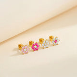 Gold Plated Pink and Clear Cubic Zirconia Flower Safety Screw Back Earrings for Babies and Toddlers 5mm - Delicate and Sparkling Pink Flower Earrings for Little Girls - Lovely Floral Studs