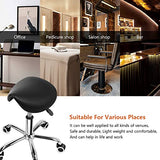 KKTONER Rolling Saddle Stool PU Leather Swivel Adjustable Rolling Stool with Wheels Salon Chair Black
