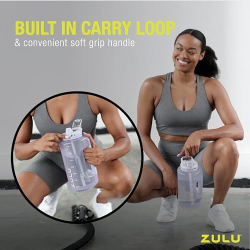ZULU Goals Large Water Bottle Jug with Time Marker & Handle for All Day Hydration | Silicone Soft Straw with Locking Leak-Proof Lid | For Gym, Camping, Workout, and Outdoors | BPA-Free | 64oz, 128oz