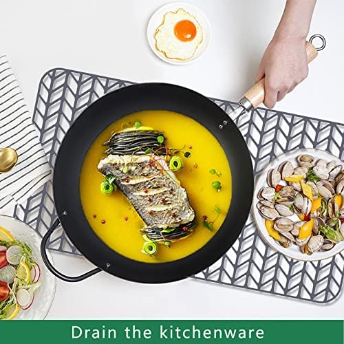 GUUKIN Sink Protectors for Kitchen Sink - 28.4"x 15.2" Silicone Kitchen Sink Mat Grid for Bottom of Farmhouse Stainless Steel Porcelain Sink with Rear Drain（Grey）, 2815B