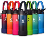 Farsea Insulated Water Bottle With Paracord Handle, Protective Silicone Boot and 2 Lids (Straw Lid & Spout Lid), Stainless Steel Water Bottle Wide Mouth, Double Wall Sweat-Proof BPA-Free, 18 oz