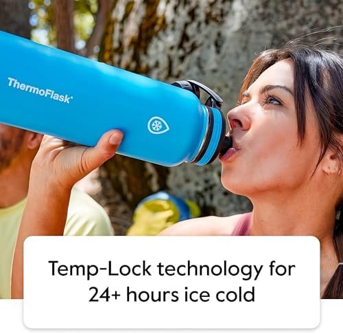 ThermoFlask 24 oz Double Wall Vacuum Insulated Stainless Steel 2-Pack of Water Bottles, White / Coral