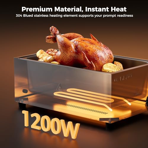 CAMMOO 1200W Electric Steam Table Food Warmer, Bain Marie 86-185°F Adjustable Temp, Countertop Stainless Steel Buffet Steam, Commercial Food Steamer for Catering Restaurant