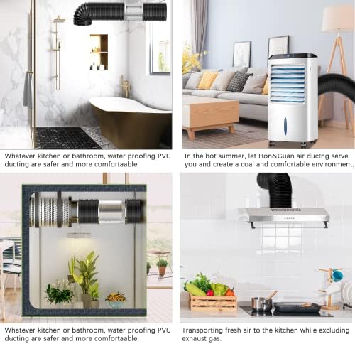 Hon&Guan 6 inch Air Duct - 16 FT Long, Black Flexible Ducting HVAC Ventilation Air Hose for Grow Tents And Ventilation System.