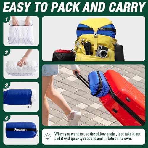 Travel & Camping Cooling Memory Foam Pillow for Backpacking &Airplanes &Beach, Medium Firm Small Camp Bed Pillow for Car Sleeping,Toddler, Breathable Washable Cover, Neck Support Portable Compressible