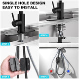 Matte Black Single Hole Kitchen Faucets with Pull Down Sprayer, Single Handle, High Flow Water, Pull Out Tap, Stainless Steel Sink Faucet, Suitable for Farmhouse Camper Laundry Rv Bar