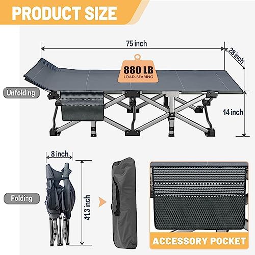 DoCred Folding Camping Cot with Mattress, 2 Pack Heavy Duty Folding Cot for Adults, Portable Sleeping Cot Bed Adults Outdoor Bed with Carry Bag, Travel Camp Cots