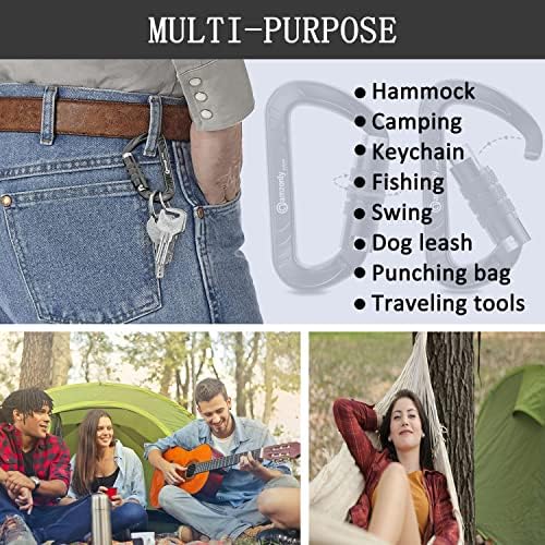 3inch Auto Locking Carabiner Clips Heavy Duty, 12KN /2697lbs Lightweight keychain carabiners, Sturdy Twist Lock Caribeeners for Camping Hiking Hammock Swing Backpack, dog leash and Harness etc