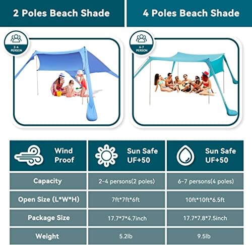 FBSPORT Beach Tent Sun Shelter, Portable Beach Shade Canopy UPF50+ with Sandbags for Outdoor Family Camping, Fishing, Backyard Fun, Picnic, 7 x 7ft