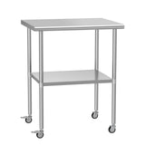 HOCCOT Stainless Steel Table with Wheels 24" x 30" Utility Worktable with Adjustable Undershelf for Commercial Kitchen, Garage, Restaurant
