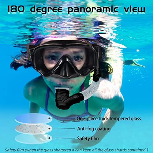 Seago Kids Swim Goggles Snorkel Diving Mask for Youth(5-15), Anti-Fog 180° Clear View