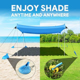 Beach Tent Sun Shelter, 10 x 10 FT Beach Canopy Tent Sun Shade Heavy Duty, UPF50+ Beach Tent Canopy with 8 Sandbags & 4 Stability Poles, Outdoor Beach Tent for Beach Camping Fishing, Sky Blue