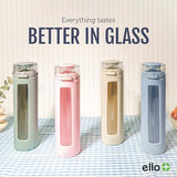 Ello Syndicate 20oz Reusable Glass Water Bottle with One-Touch Leak Proof Flip Lid and Protective Non-Slip Silicone Sleeve and Carry Loop for Coffee, Tea and Water, BPA-free Dishwasher Safe