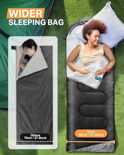 Rantizon Sleeping Bags for Adults Backpacking Lightweight Waterproof- Cold/Warm Weather Sleeping Bag for Mens Kids Boys Girls Camping Essentials Hiking Outdoor Travel Hunting with Compression Bags