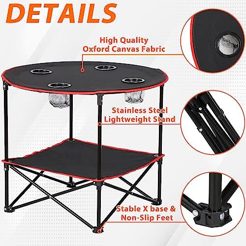 ZENY Portable Folding Picnic Table Outdoor Camping Table with 4 Cup Holders and Carrying Bag Collapsible Portable Tables Folding for BBQ Outdoor Fishing