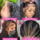 GCTGCT 32 Inch 13x6 Deep Wave Lace Front Wigs Human Hair Pre Plucked 13x6 HD Transparent Lace Frontal Wigs for Women Deep Curly Human Hair Lace Front Wigs with Baby Hair 180% Density Natural Black ﻿