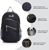Outlander Packable Handy Lightweight Travel Hiking Backpack Daypack, Black