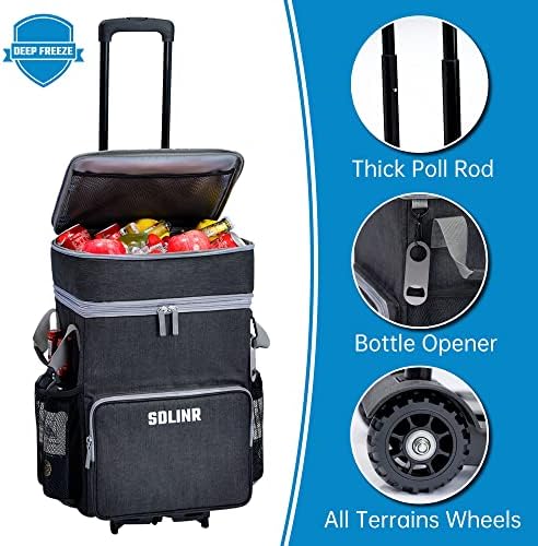 72-Can Large Rolling Cooler, Leakproof Insulated Soft Cooler Bag with Wheels and Handle Collapsible for Beach Camping Patio Travel Outdoor
