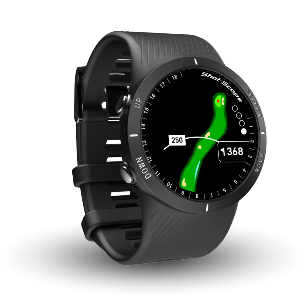 Shot Scope V5 GPS Watch, Shot Tracking, 36k+ Preloaded Courses, Full Course Maps, No Subscription, Black Bezel and Black Strap