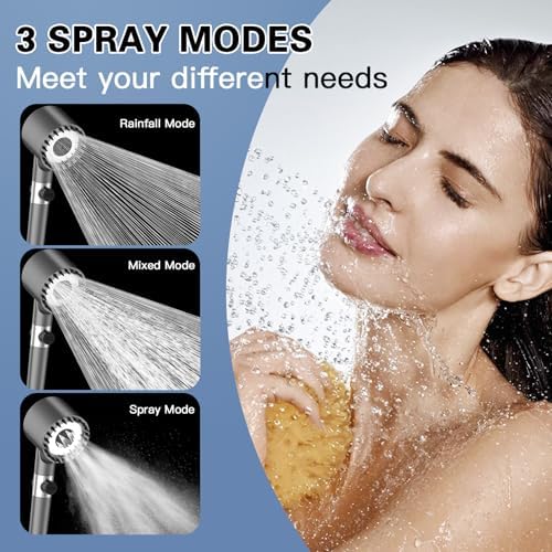 Filtered Shower Head with Handheld, High Pressure Shower Heads 3 Spray Mode with ON/OFF Switch, Power Wash for Bathroom Cleaning, Shower Head with Filters Prevents Dry Skin and Damaged Hair