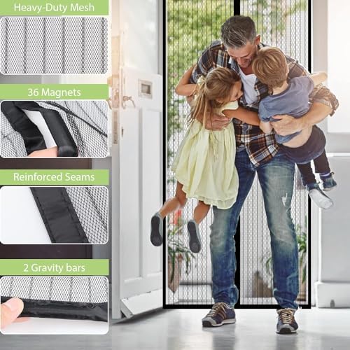 Magnetic Screen Door Closure Fit Door Size 38 x 82 Inch, BSHANO Mesh Door Curtain Screen Size 40"x 83" -36 Stronger Magnets,Heavy Duty,Hands Free Mesh Partition Keeps Bugs Out- Pet and Kid Friendly