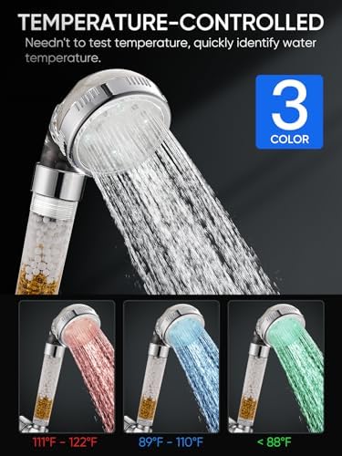 Cobbe Filtered LED Shower Head with Handheld, Color Changing, High Pressure Shower Head with Filter, Water Saving Spray Handheld Showerheads with Hose and Base for Dry Skin & Hair
