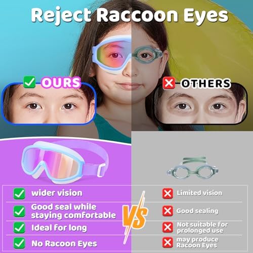 Vvinca Kids Goggles with Comfort Fabric Strap, Kids Swim Goggles Wide View Anti-Fog/UV No Leaking Swimming Goggles for 3-14