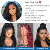 Josblue Deep Wave Lace Front Wigs Human Hair 180% Density 4x4 HD Transparent Lace Closuret Wet and Wavy Human Wigs for Black Women Pre Plucked with Baby Hair Nature Color