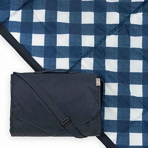 Little Unicorn 5'x7' Outdoor Family Picnic & Beach Blanket | Durable & Water-Resistant Fabric | Compact Fold & Easily Wipes Clean | Zipper Pocket (Navy Plaid)