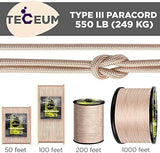 TECEUM 5/32" Paracord Rope 1000 – 1000ft / 200ft / 100ft / 50ft – Tactical Parachute Cord 4mm – 45+ Colors – Nylon String for Survival & Camping Gear – Stripe Cord for Survival – Utility Rope