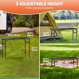 FUNYKICH 3ft Camping Folding Table with 3 Adjustable Height, Portable Picnic Tables, 34.2'' Lx15.7'' W Lightweight Aluminum Outdoor Table with Carry Handle for Camping, Picnic, Backyard, BBQ, Black