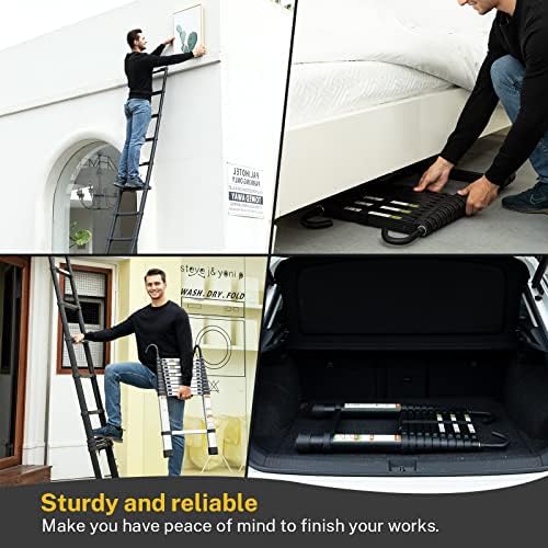 Telescopic Ladder, 8.5FT RIKADE Aluminum Telescoping Ladder with Non-Slip Feet and Stable Hook, Portable Extension Ladder for Household and Outdoor Working, 330lb Capacity Black