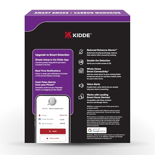 Kidde Hardwired Kidde App Enabled Smart Smoke and Carbon Monoxide Detector, AA Battery Backup, Voice Alerts, Interconnected Alarm