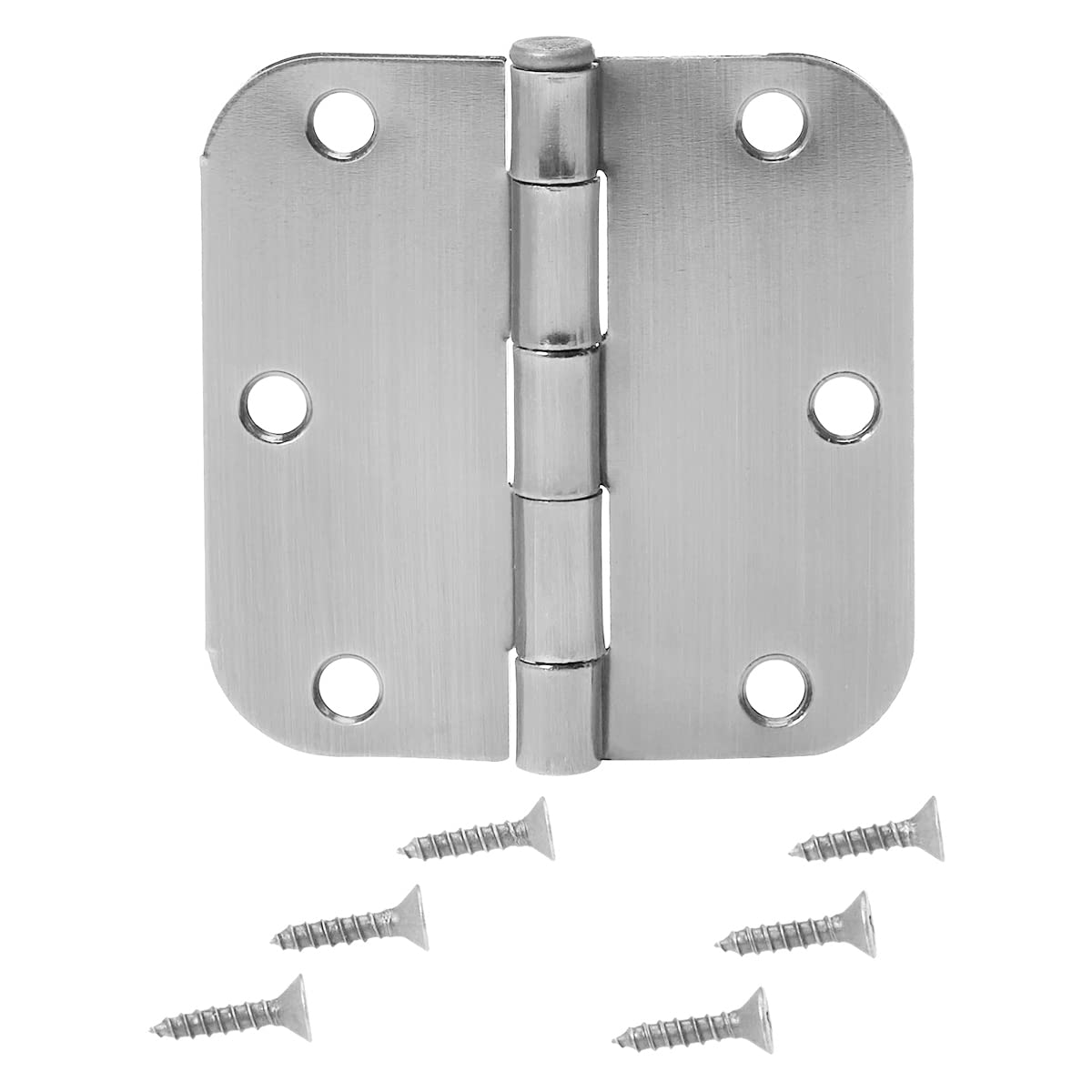 Amazon Basics Rounded Interior Door Hinges with Screws, 3.5" x 3.5", Satin Nickel, Curved Corners, 18-Pack